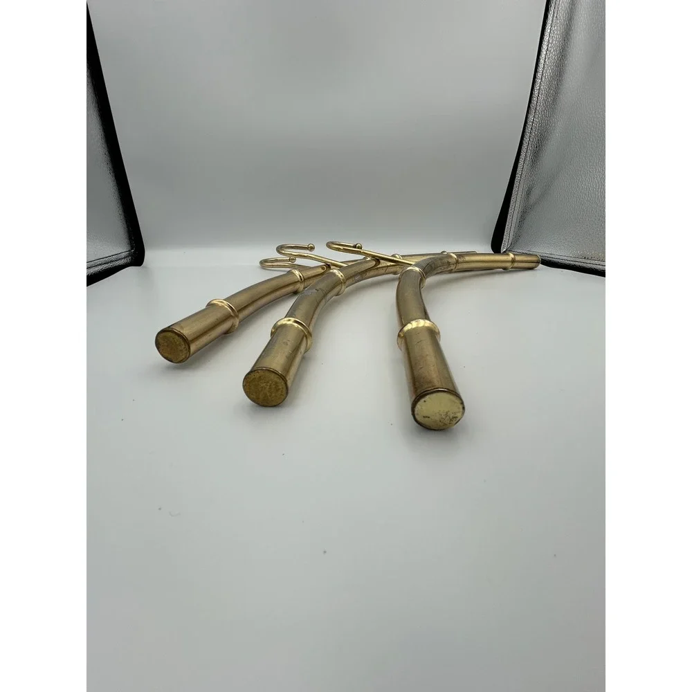 Vintage Brass Faux Bamboo Hangers Set of 3 Hollywood Regency Gold Metal Curved